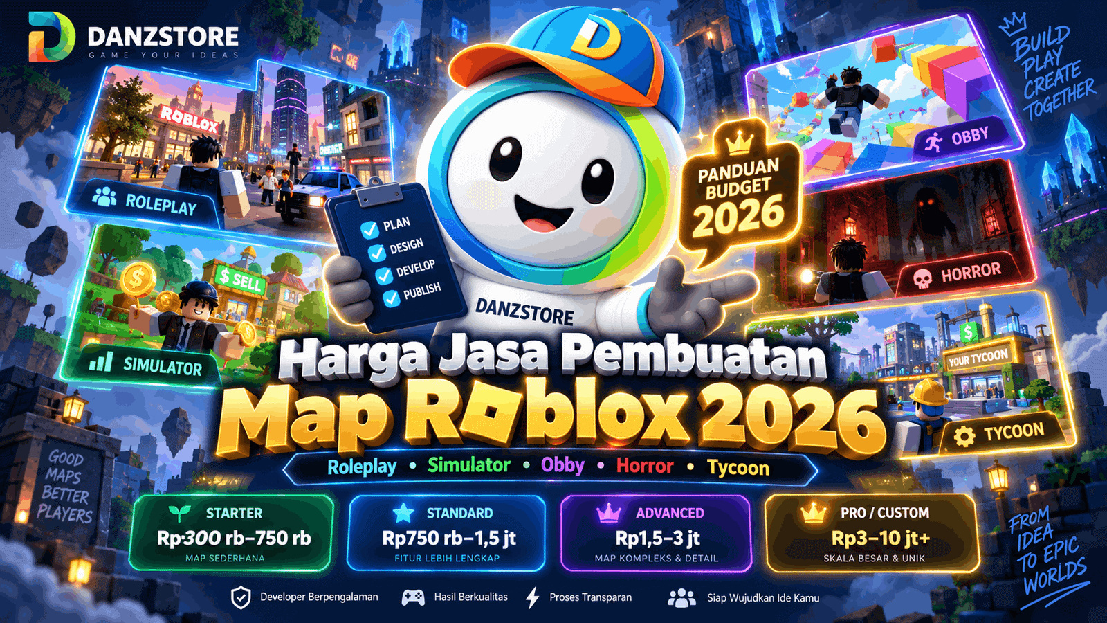 Harga Jasa Pembuatan Map Roblox 2026: Roleplay, Simulator, Obby, Horror & Tycoon