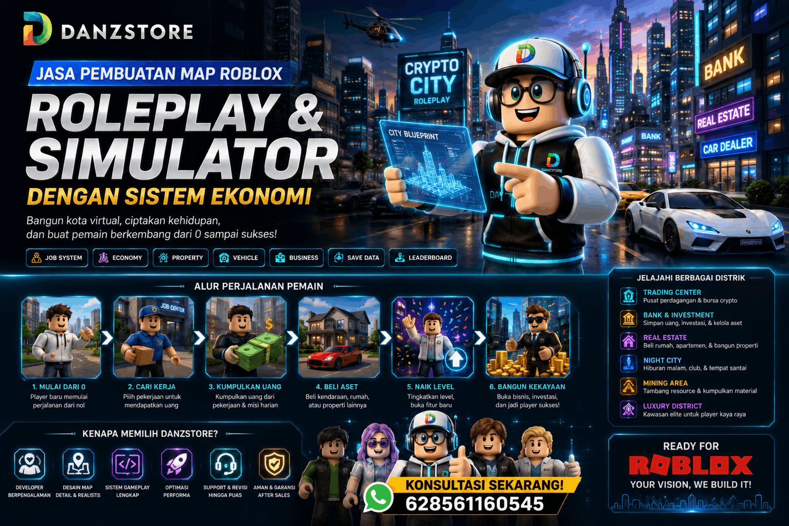 Jasa Pembuatan Map Roblox Roleplay & Simulator dengan Sistem Ekonomi